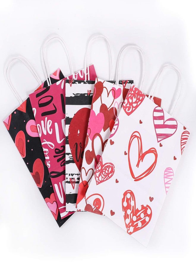 Cooraby 20-Piece Valentines Day Paper Bags - Red and Pink Color Hearts with Handle for Party Favors - Image 5